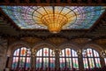 Stained-glass skylight and windows. Palau de la Musica Catalana, Concert Hall by Lluis Domenech i Montaner. Barcelona, Catalonia. Royalty Free Stock Photo